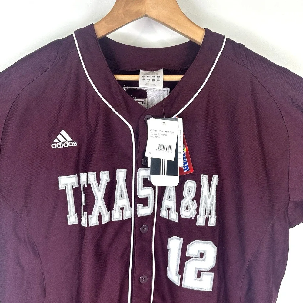 NWT Texas A&M Aggies Baseball‎ Jersey Mens XL Red 12th Man Adidas Polyester NCAA
